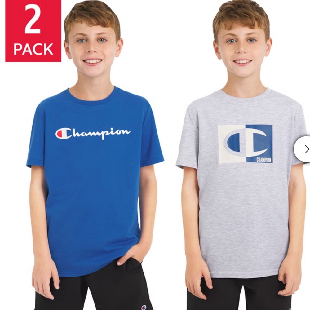NWT. Champion Youth 2-pack Graphic Tee Shirts. Royal Blue & Heather Gray.